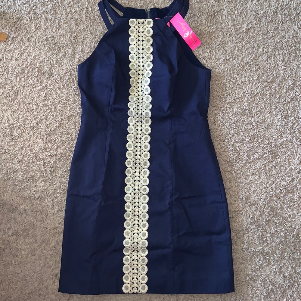 NWT Lilly Pulitzer Pearl Stretch Shift Dress True Navy Sz 8